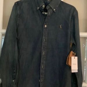 NWT Ralph Lauren Polo Classic fit Blue Jean Button Up Shirt Size women size L